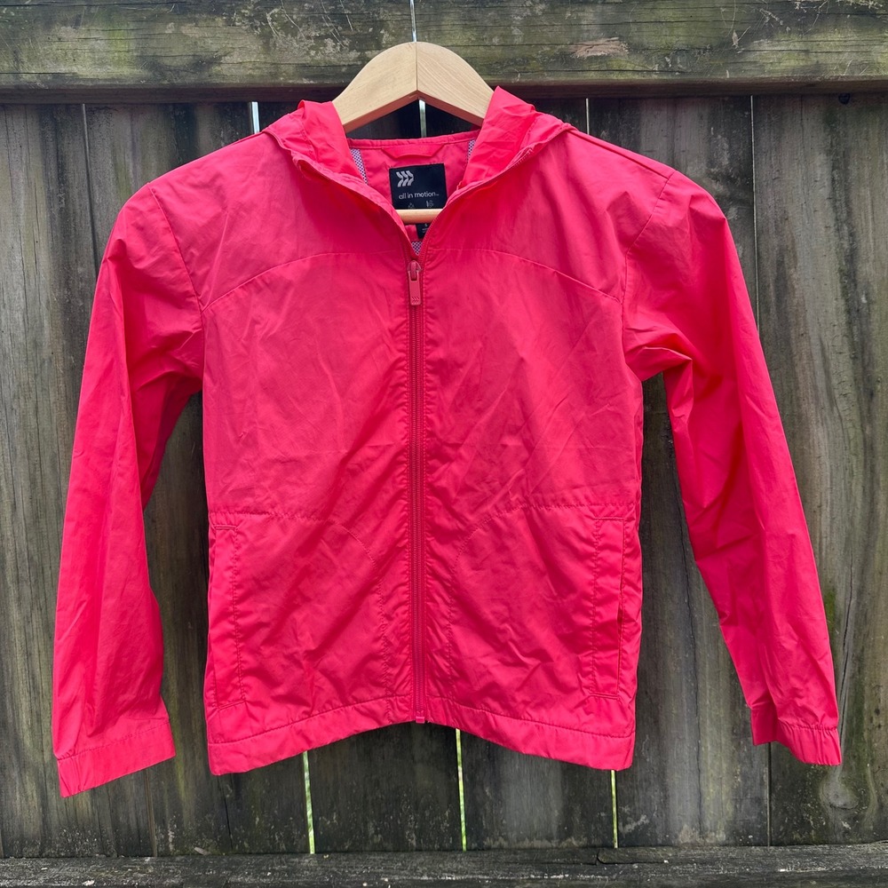 All in Motion Kids Pink Windbreaker Jacket Water‎ Resistant Hooded Size Small